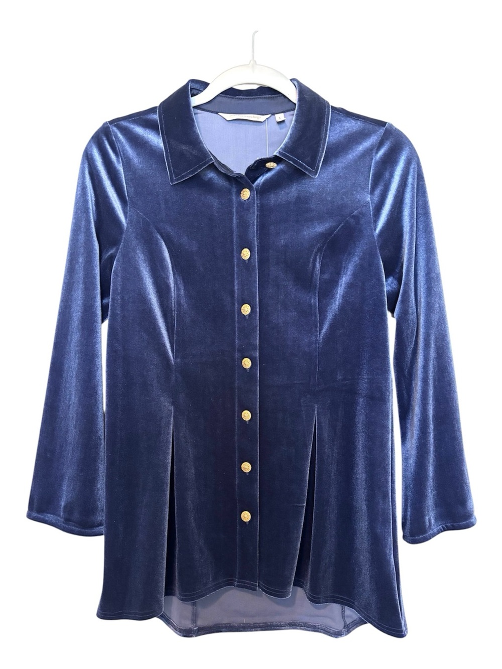 NWT Soft Surroundings Navy Enchanted Velvet Button Front Blouse Women’s Small